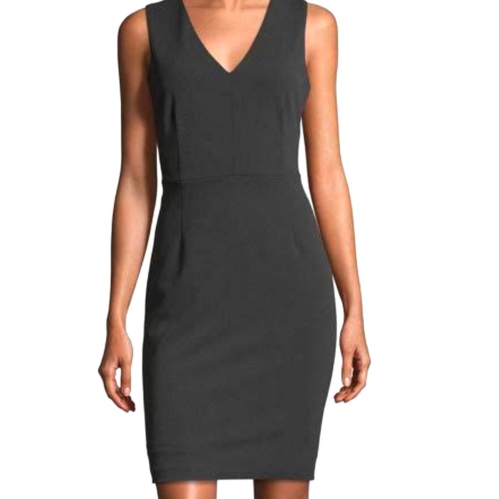 Calvin Klein Black Sheath Dress V-Neck Sheer Back